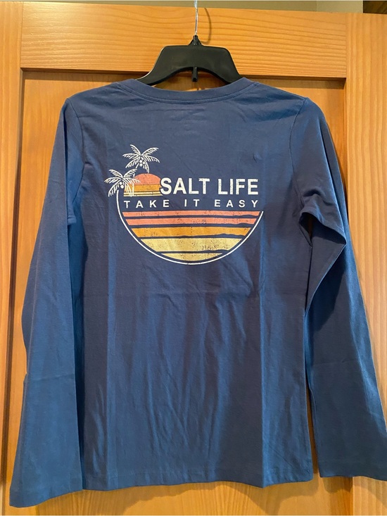Salt Life Tops - Salt Life Take It Easy Steel Blue Long Sleeve V-Neck T-Shirt NWT S